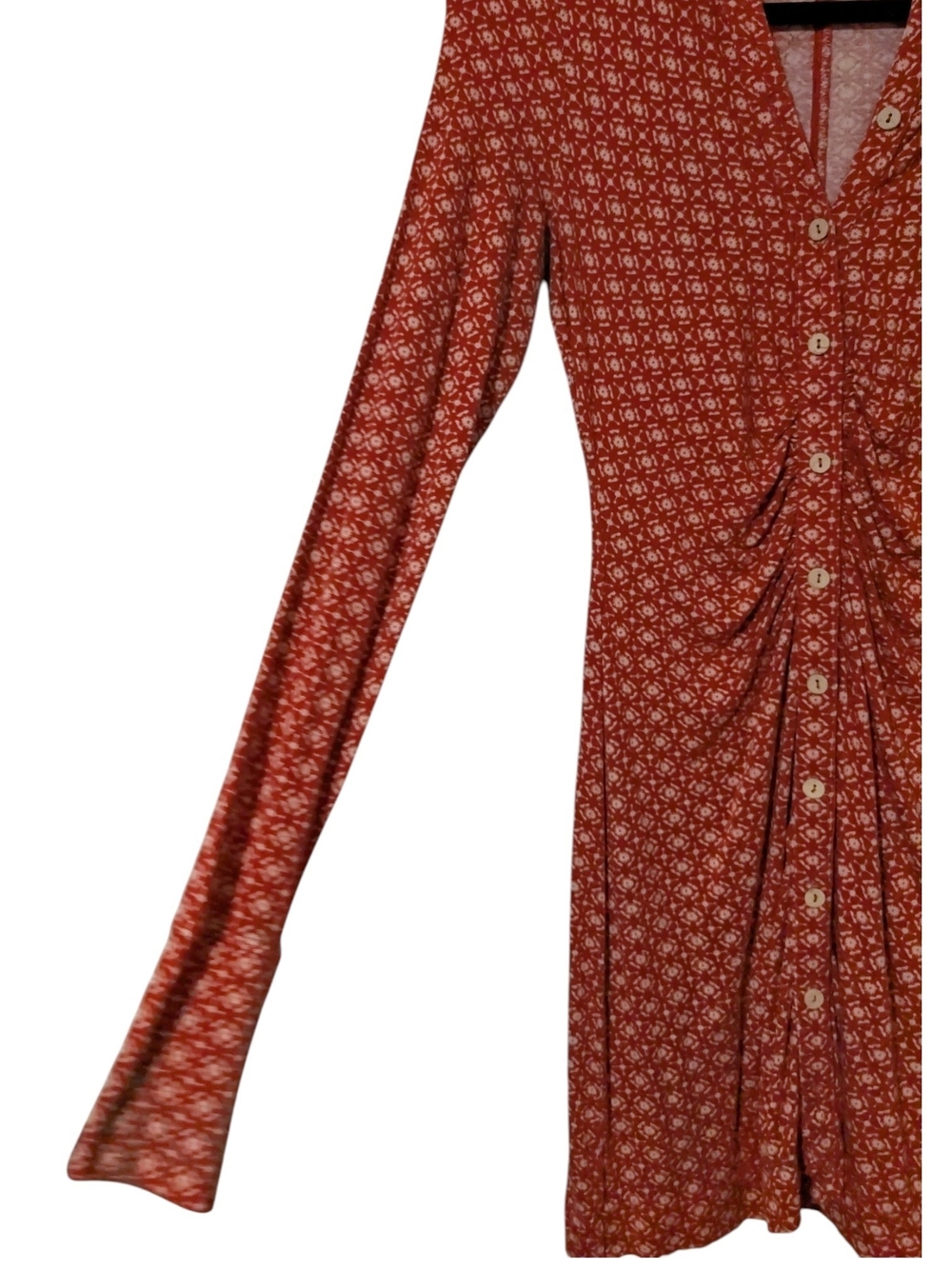Free People Shayla Mini Dress Red Micro-Print Button Mini Dress - Picture 9 of 13